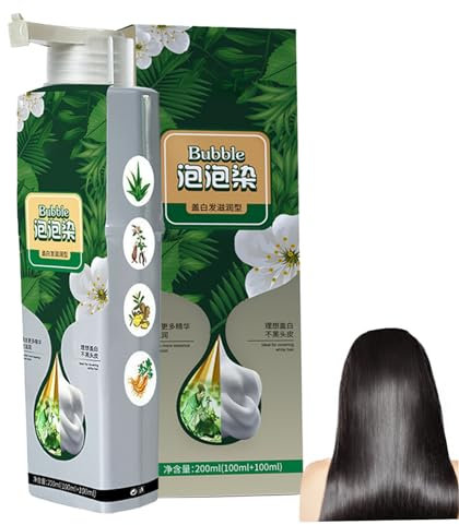 Natural Bubble Hair Dye, Plant-Based Dye Cream for Gentle Grey Hair Coverage, 100ml Bottle, Safe for Scalp & Hair, Black
