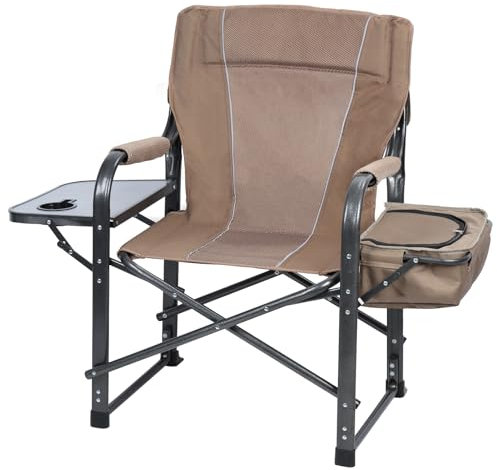 locwanot Klappbarer Campingstuhl mit Kühltasche und Getränkehalter, übergroß, robust, faltbar, Angelstuhl, zusammenklappbar, gepolstert, für den Außenbereich, Regiestuhl für Camping, Rasen, Terrasse,