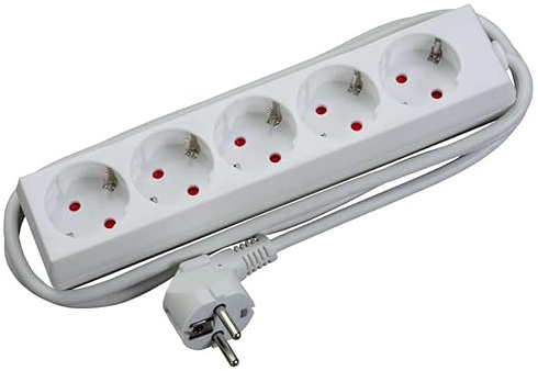 Multiprise 5 Voies sans Interrupteur, 1,5 m, 3G, 1,5 mm², Blanche, idéale pour connecter Plusieurs appareils électriques et protéger Les Circuits.
