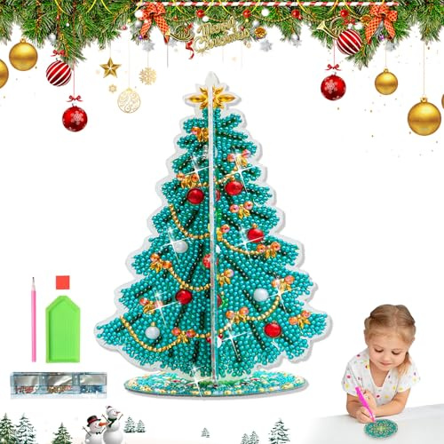 Viilich Weihnachtsbaum Diamond Painting Set,5D Diamant Weihnachtsbaum Malset,Speziell Geformte Harzdiamanten, DIY Weihnachtsdeko,Weihnachts DIY Dekorationen(SS03)