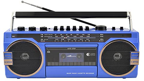 Boombox Bluetooth portátil retro con reproductor de casete y reproducción de tarjeta TF USB, altavoz estéreo clásico de los años 80, grabadora de música, altavoces Bluetooth 5.0