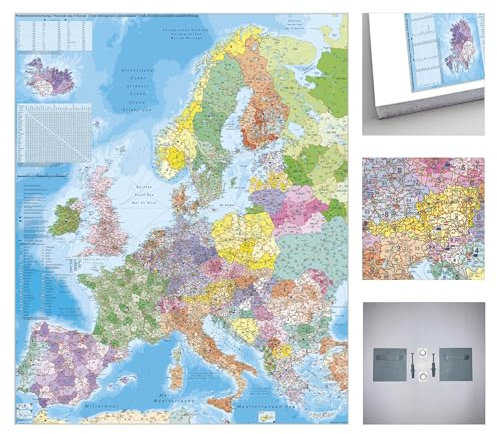 Europa Postleitzahlen mit Wandhalterung zum Pinnen auf EasyPrint-Platte, 80 x 105 cm: Wandkarte