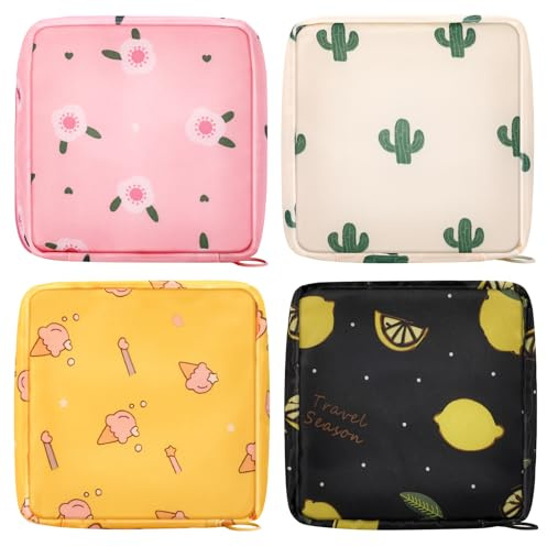 ViEinkaufen 4 Pcs Sanitary Pad Storage Bag Reusable Period Pouch with Zipper Sanitary Napkin Towels Tampon Pantyliners Menstrual Purse for Teen Girls Women