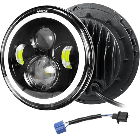 Willpower 1pc 7'' Round LED Headlights, 50W 5000LM 4 Lens Angel Eyes White DRL & Amber Halo Ring Turn Signal Lights High/Low Beam for Jeep Wrangler JK LJ CJ TJ Motorcycle Car Offroad