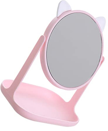 BELLIFFY Espejo De Maquillaje De Escritorio Bandeja De Almacenamiento Giratorio para Niña Espejo De Alta Definición Diseño De Gato Multifuncional Adecuado para Tocador