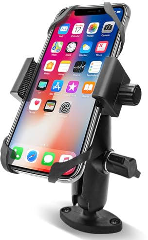 Higatful Soporte de teléfono con base de diamante de bola tamaño B de 1 pulgada y brazo de doble enchufe (mediano) para coche, barco, camión, motocicleta, UTV, ATV, se adapta a teléfonos de 4.7 a 7.2