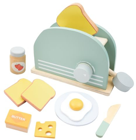 Coriver Cocina Juguete Madera, Tostadora de Juguete de Madera, Accesorios Cocina Juguetes con Pan y Mantequilla, Juego de rol Utensilios para Niños Niñas 3+ Años