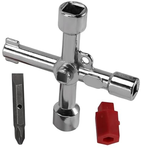 4 Way Radiator Valve Key, Radiator Bleed Key, Professional Radiator Key Wrench, Multi-Functional Water Key for Most Sillcock, Stopcock, Water Spigots, Wall-Hydrant, Control Cabinet and Valves