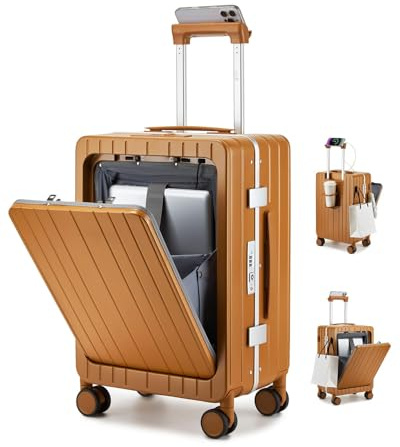 Sea choice Valise Rigide PC Légère avec Compartiment pour Ordinateur Portable Bagage à Main Trolley avec 4 roulettes Doubles Pivotantes et Serrure TSA Chargement USB, Porte-gobelet
