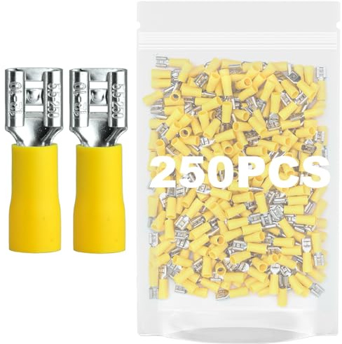 250Stück Flachsteckhülsen 4-6mm²/Steckbreite 6,35 x 0,8 mm Flachstecker Teilisoliert Kabel-Verbinder aus Kupfer Verzinnt FDD5,5-250 (250, 4,0-6,0 mm² (Breite 6,35 mm gelb))