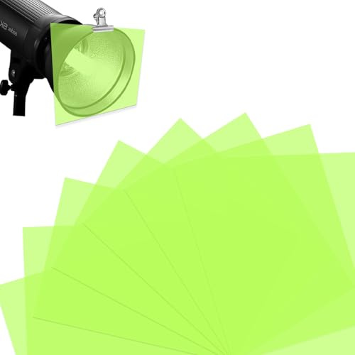 KINETOX 8 Stück Farbfolie Folie hitzebeständig Farbfolien A4 Transparente Farbkorrektur für lampen Neongrün Lampenfolie 29,7 x 21cm Farbfilter Foto grafie Studio Scheinwerfer Strobe Blitz LED Bühne DI