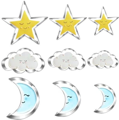 UKoosien Stern Mond Wolke Ausstechformen Set - 9-teilig - Edelstahl Keksausstecher, Spülmaschinengeeignet - Für Plätzchen, Kuchen & Deko - Ideal für Geburtstag, Herbst, Feiertag