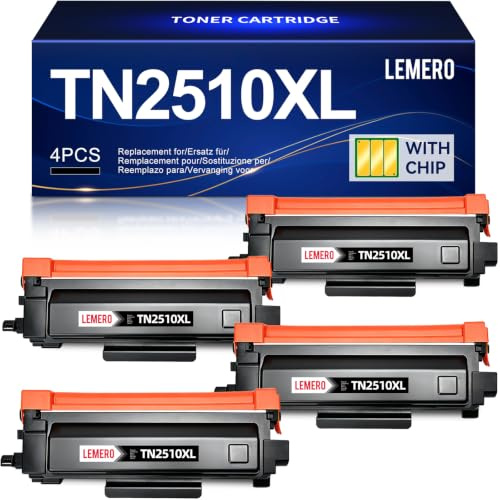Lemero TN2510XL Toner MFC-l2827dw MFC-l2800dw 3000 Seiten Schwarz 4per-Pack | Kompatibel für Brother MFC-l2827dw Tonerkartusche hl-l2400dw mfc-l2835dw hl-l2400dwe mfc-l2860dwe dcp-l2660dw hl-l2445dw 2510
