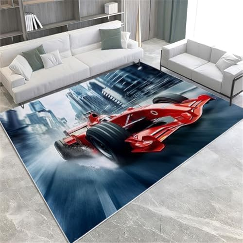 SANTPOT Red Area Rugs Formula One Soft Indoor Area Rug Machine Washable Non-Slip, Non-Shedding Short Pile Carpet For Living Room Bedroom Office Kitchen Hallway & Conservatory,