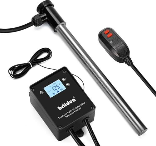 Briidea 1500W Titanium Hot Tub Immersion Heater, Portable Submersible Water Heater with Anti-Corrosion Sensor & Thermostat, Fast Liquid Heating