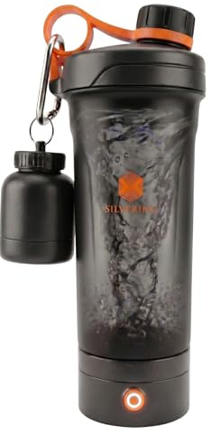 Silvering Elektrischer Shaker, Spülmaschinenfest, Protein shaker mit abnehmbarer Motoreinheit, USB-C aufladbar, Trainingsflasche, BPA frei, 600 ml, Eiweiß shaker elektrisch (Sunset Orange)