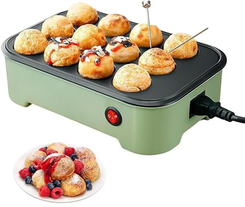 Takoyaki Maker - Máquina eléctrica de bolas de pulpo antiadherente de 12 agujeros 600 W con cubierta para el hogar y fiestas