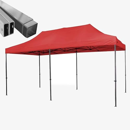 Gazebo pieghevole acciaio portatile estendibile richiudibile estensibile per fiere eventi stand chiosco tenda tendone mercato mercatino (laterali esclusi) (Rosso, 3x6m)
