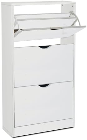 Acomoda Textil - Zapatero 3 Niveles de Madera, Amplio, Resistente y de Fácil Instalación. Organizador de Zapatos Moderno Fácil Montaje y Robusto (Blanco)