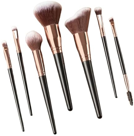 Makeupborstset 7-15 st syntetiska sminkborstset – foundation, concealer, ögonskuggs- och rougeborstar med rundade handtag (7 st – svart guld)