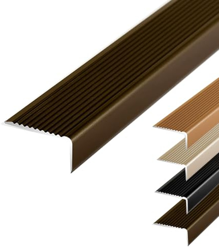 Bordo in alluminio IR da 100/120 cm, 4 cm, antiscivolo, in metallo, protezione antiusura, impermeabile, bordo angolare (marrone, 140 cm)