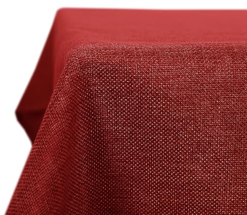 Deconovo Tischdecke Leinenoptik 140x240 cm, Wasserabweisend mit Lotuseffekt, Abwaschbar & Pflegeleicht, Eckig, Fleckschutz für Esstisch & Garten, Rot