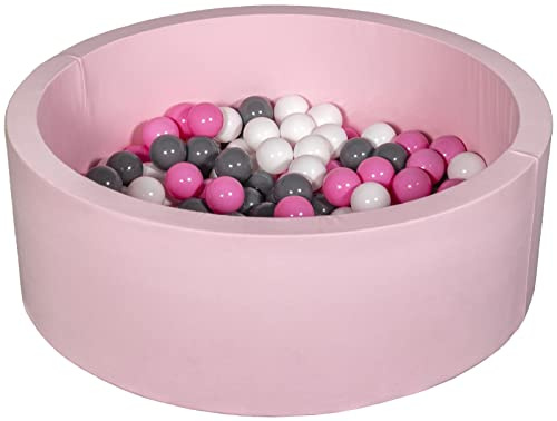 Velinda Bällebad Ballpool Kugelbad Bällchenbad Bällchenpool Kinder-Pool+150 Bällen rosa (Farbe der Bälle: weiß,rosa,grau)