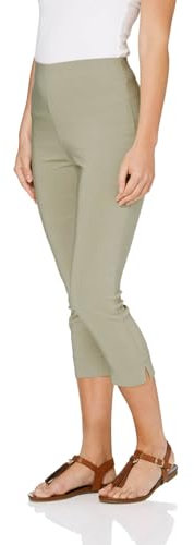 Roman Originals Cropped Trousers for Women UK Ladies Capri Leggings Summer Pants Short Crop Stretch 3/4 Length Three Quarter Pedal Pusher Clothes Elasticated Bengaline Cut Off - Khaki - Size 18