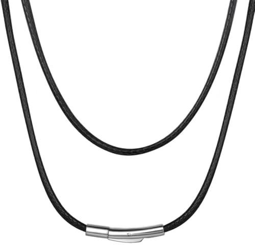 ChainsHouse Leather Necklace Cord for Men 16 Inches 2MM Black Waterproof Leather Chain Necklace with Clasp, Rope Choker for Women Men