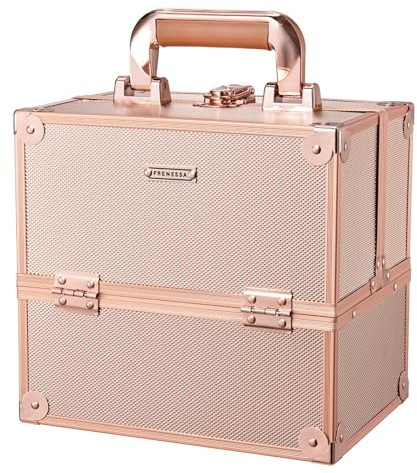 FRENESSA Makeup Train Case Makeup Case Travel Cosmetic Box Organizer Portable Make Up Box with Dividers Lockable for Artist Nail Sewing Vanity Storage Makeup Travel Case Rose Gold