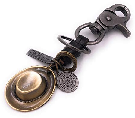 H-Customs Cowboyhut Kopfbedeckung Silber Bronze Kunstleder besonderer Schlüsselanhänger Anhänger