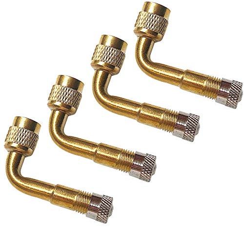 QitinDasen 4 pièces Professionnel 90 Degrés Pneu Valve Extension Adaptateur Kit, Laiton Pneu Tige Extension Schrader Valve Adaptateur, avec Bouchon Anti-poussière