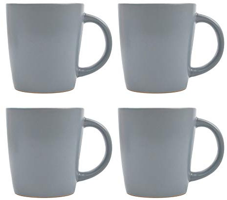 YöL Solid Grey Coffee Mugs Tea Cups Set of 4 White Rim Stoneware Home Office 370ml