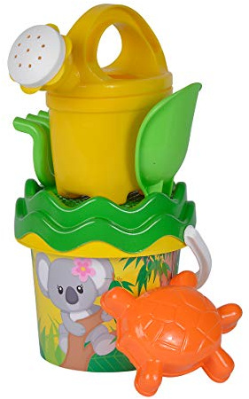 Simba 107114509 - Koala Baby-Eimergarnitur, 6 Teile, Eimer, Sieb, Sandform, Schaufel, Rechen, Gießkanne, Höhe 11cm, Durchmesser 14cm, Sandkasten, Sandspielzeug