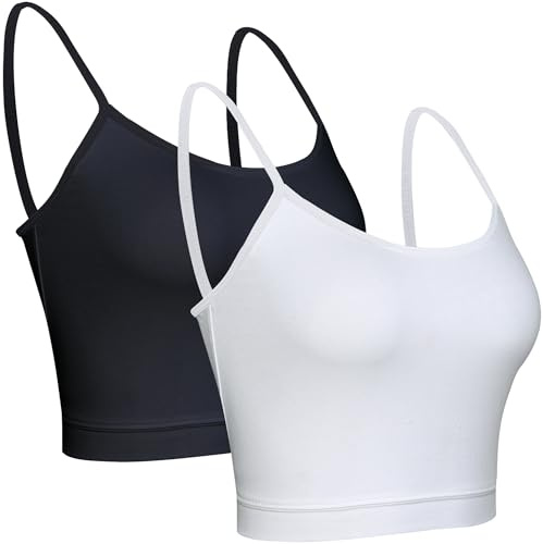 BQTQ 2 Pièces Camisole Crop Tops Basiques Débardeur Tank Top Spaghetti pour Femme Fille (Noir, Blanc, XL)