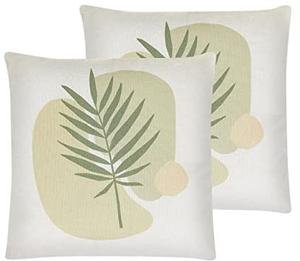 Beliani Dekokissen mit Füllung 2er Set grün/beige Palmenmotiv 45x45 cm Microsorum