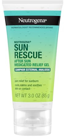 Neutrogena Sun Rescue After Sun Medicated Relief Gel with 0.45% Camphor External Analgesic For Cooling & Soothing, Painful Sunburn & Itch Relief, Fragrance-Free 3 Oz