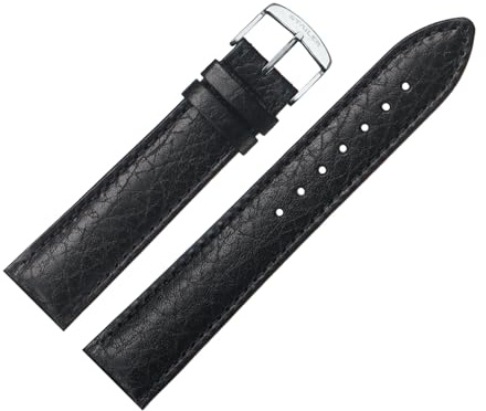 Stailer Uhrenarmband mit Edelstahl-Metallschließe - Aus echtem, hochwertigem Leder mit Alligatorprägung - 18mm - Ersatzarmband für Uhren - Für Damen und Herren - Schwarz mit Büffelprägung
