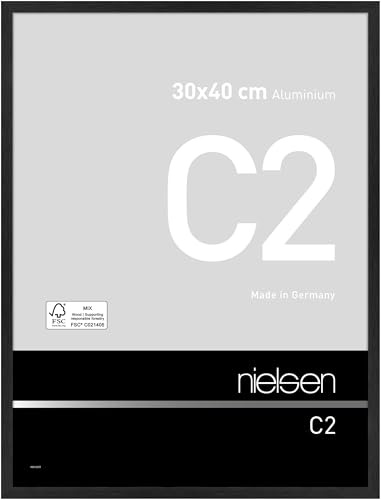 nielsen Aluminium Bilderrahmen C2 Vision, 30 x 40 cm, Schwarz | Aluminium Fotorahmen im Hoch- & Querformat zum Aufhängen Schwarz gebürstet bruchsicheres Kunstglas