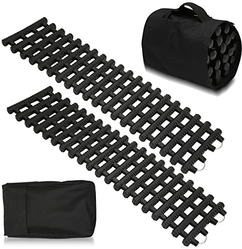 Ansobea 2er-Set Auto Anfahrhilfe, 80 x 21 cm Traktionshilfe, Schwerlast Gummi Traktionsmatte, Anfahrtshilfe Set mit Tragetasche, Offroad Anfahrmatte Sandblech für Schnee, EIS, Schlamm