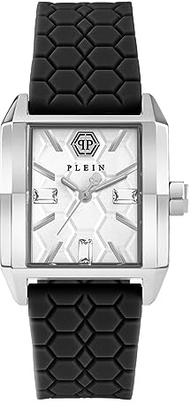 Philipp Plein Offshore Square Uhr für Damen in der Farbe Schwarz mit Armband aus Silikon, Wasserdichtigkeit: 5 bar, Gehäusedurchmesser: 37 mm, PWMAA0122