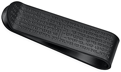 Bling Jewelry Personalisieren Religiöses Mantra Zitat Vaterunser Kreuz Schwarzer Herren Geldklammer Kartenhalter Für Männer Jugendliche Vater Edelstahl Anpassbar