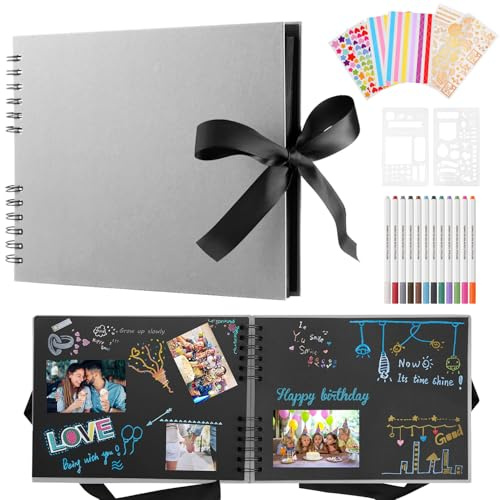 DazSpirit Álbum de Fotos Scrapbooking para Pegar y Escribir, 80 Páginas | Incluye 12 Rotuladores Metálicos Y 8 Pegatinas, álbum de Recortes Diy Para Hasta 420 Fotos Para Diario Creativo Y Recuerdos