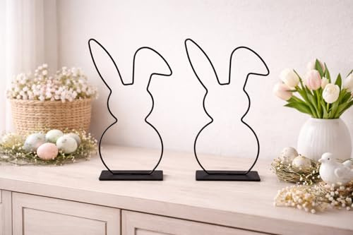 RiloStore 2 STK Osterhasen schwarz Metall 28cm Osterhase wk577 Hasen puristisch 2er Set Osterdeko Dekohasen Hasenpaar Edel Elegant Silouette Ostern Wohnaccessoires