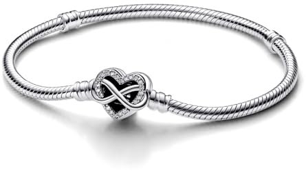 Pandora Moments Snake chain sterling silver bracelet with infinity heart clasp with clear cubic zirconia, 17