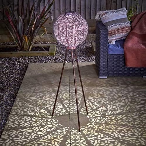 Garden Mile Solarbetriebene Stehlampe – Metall-Silhouetten-Design, freistehende Solarleuchten für den Außenbereich, Garten, für Balkon, Terrasse, Terrassendielen, Wegbeleuchtung (Damasque)