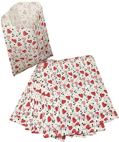 Geschenktüte Geschenktaschen Flachbeutel weiß mit roten und rosa Herzen Papiertüten Hochzeit Geburtstag Mitbringsel (25 Tüten 18x25cm)