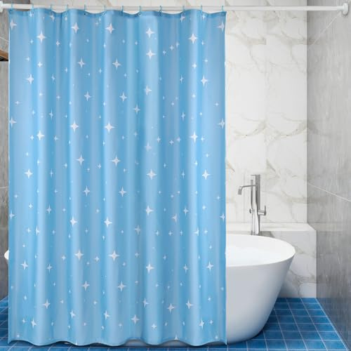 Lkw Ogechi Duschvorhang Blau mit Gewichtetem Saum 240cm Tropfen Polyester Badezimmervorhang Wasserdicht und Antimold - Stern Gemusterter Heavy Duty Nassraum Vorhang (180 * 200cm)