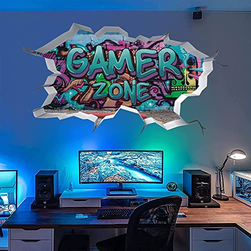 TOARTi Gamer Zone 3D Wall Stickers for Gaming Bedroom Decal (Blue Purple)