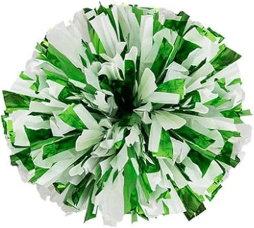 BALAFO Sport-Pompons, Cheerleader-Pompons, Set mit 10 Metallfolien- und Kunststoffring-Pompons, Cheerleader-Pompons GRÜN + Weiss